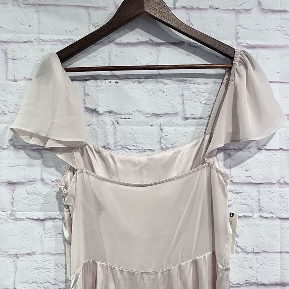 Anthropologie Flutter Sleeve Satin Sheath Dress Size 10 Cocktail Party Dress New - Picture 5 of 16